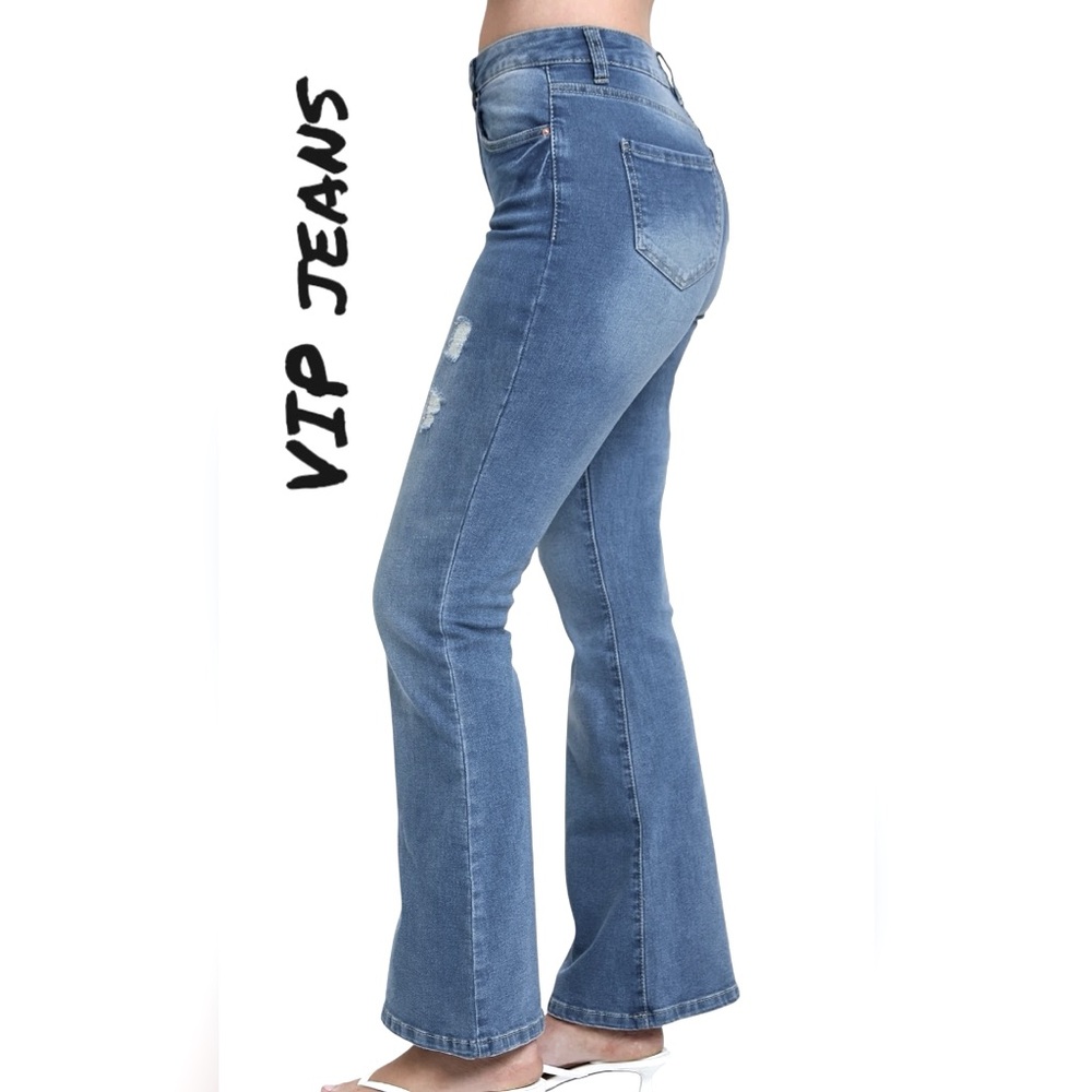 VIP Women's Distressed Blue Bootcut Denim Jeans - Size 15/16